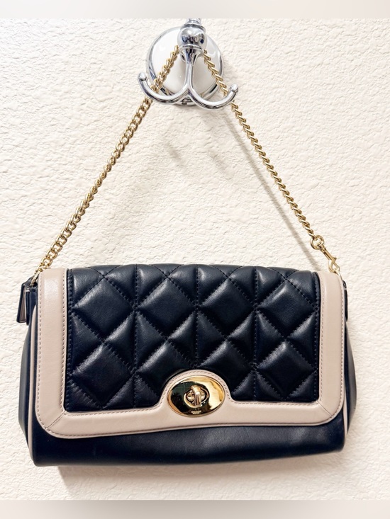 Coach Handbags - Coach Quilted Ruby Crossbody Black Beige Chain Shoulder Bag Gold Hardware